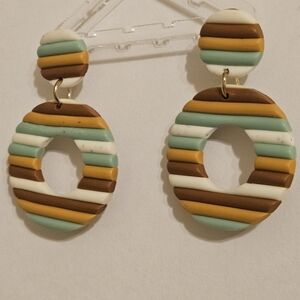 Striped Multicolor Hoop Clay Earrings